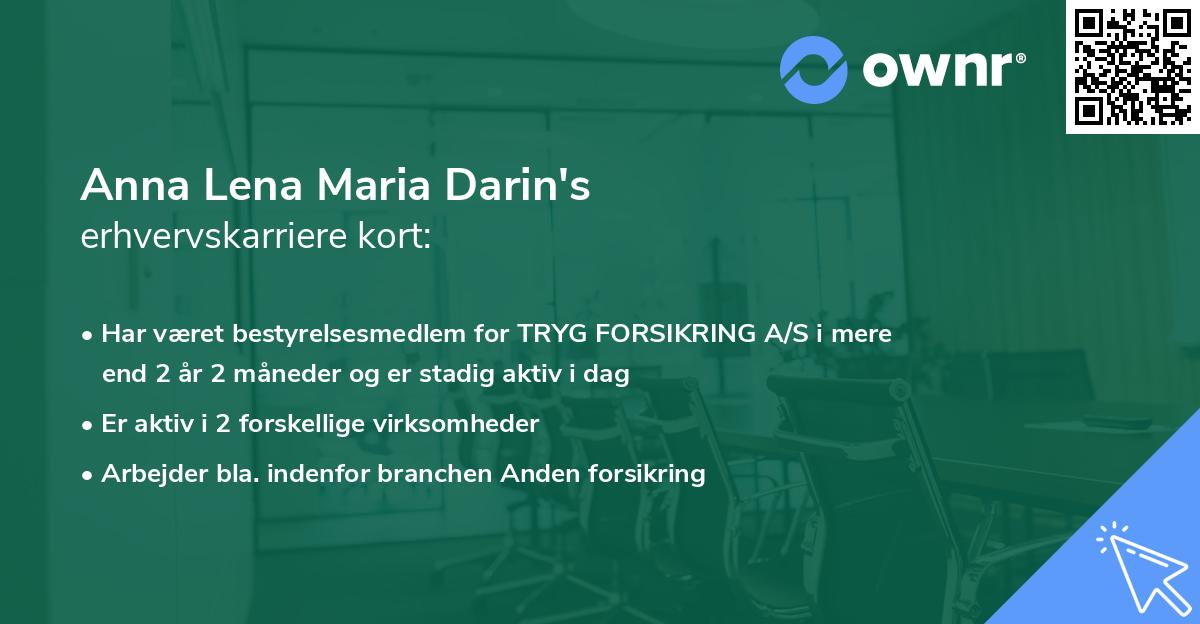 Anna Lena Maria Darin's erhvervskarriere kort