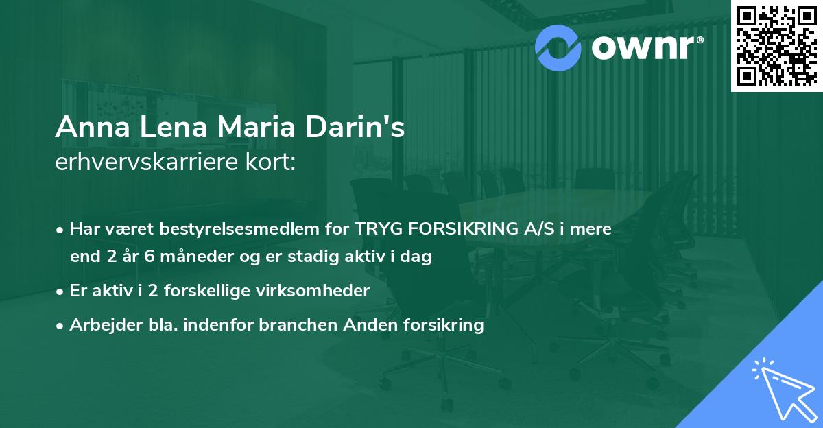 Anna Lena Maria Darin's erhvervskarriere kort