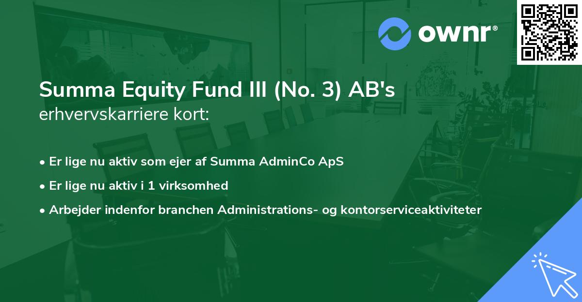 Summa Equity Fund III (No. 3) AB's erhvervskarriere kort