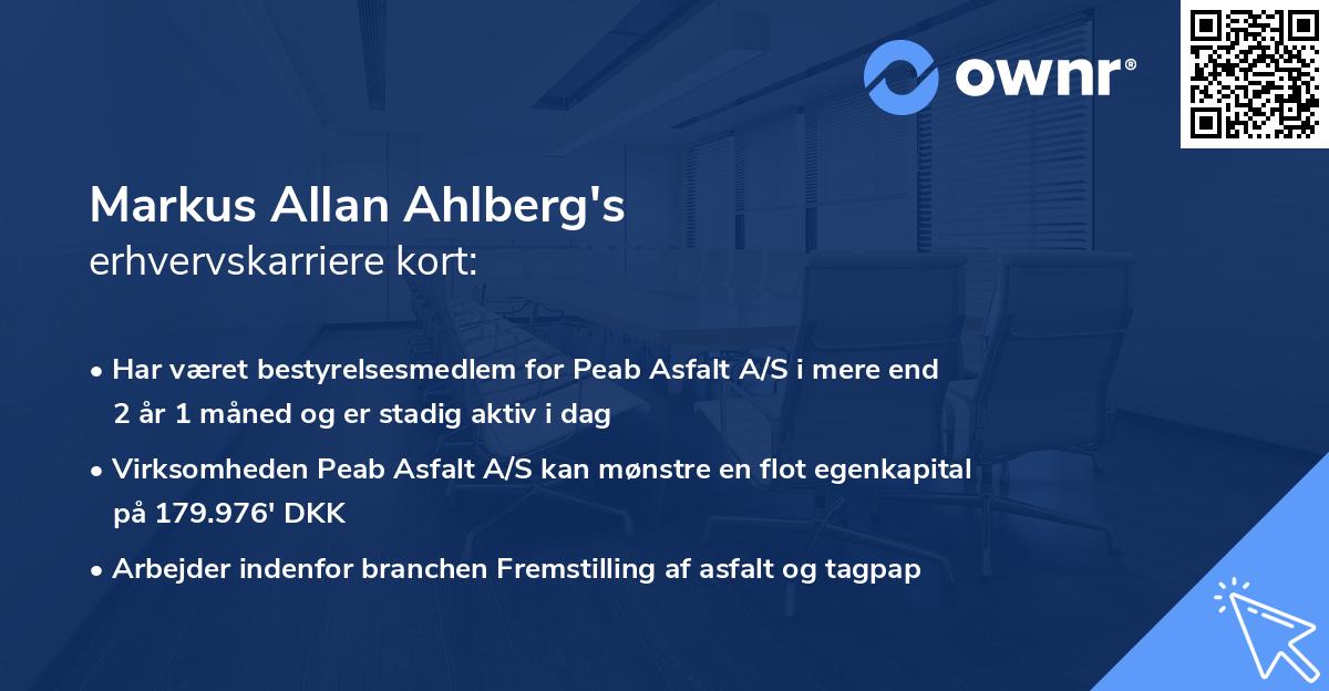 Markus Allan Ahlberg's erhvervskarriere kort