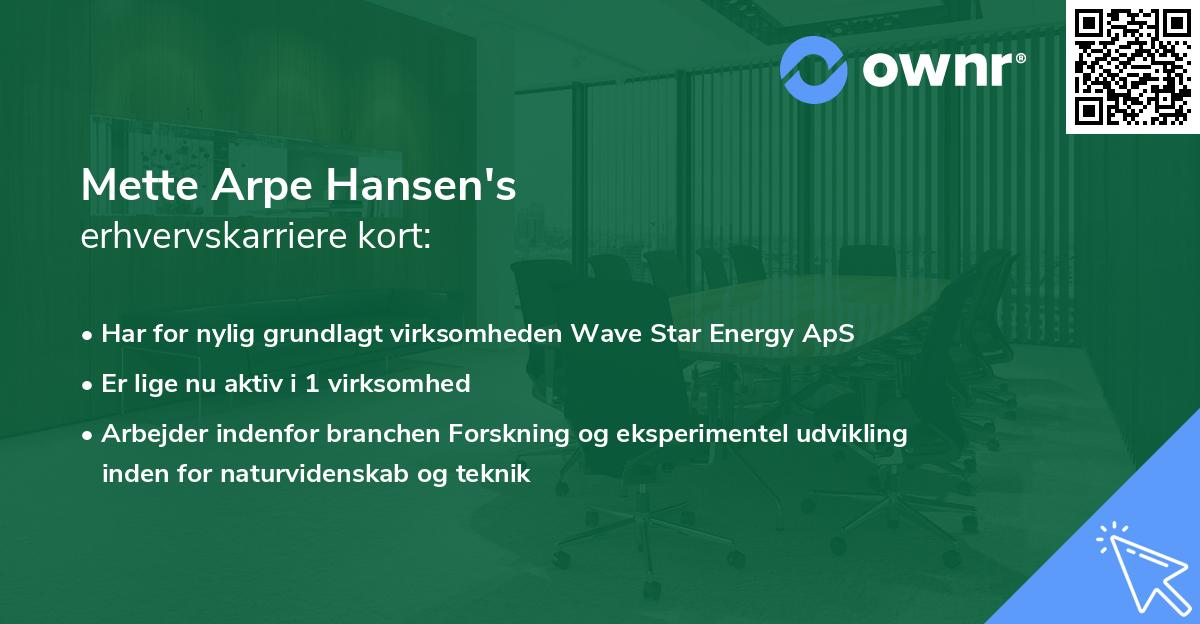 Mette Arpe Hansen's erhvervskarriere kort