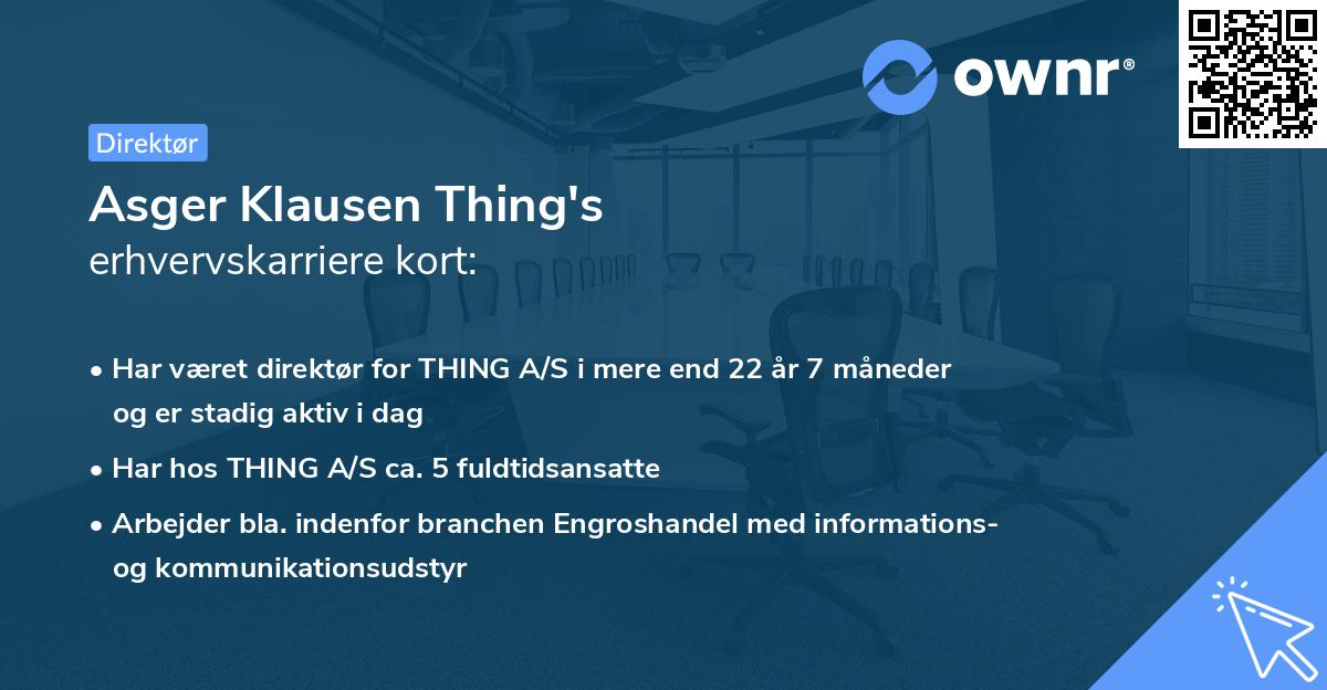 Asger Klausen Thing's erhvervskarriere kort