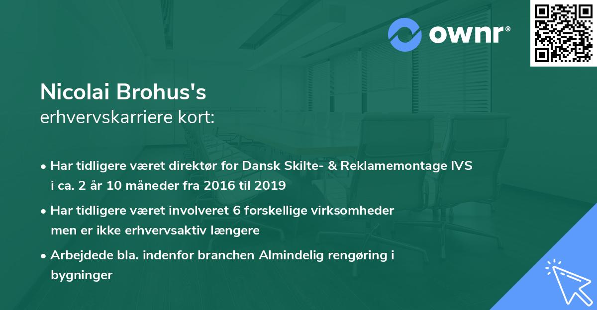Nicolai Brohus's erhvervskarriere kort