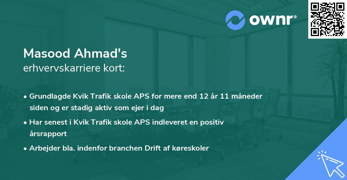 Masood Ahmad's erhvervskarriere kort