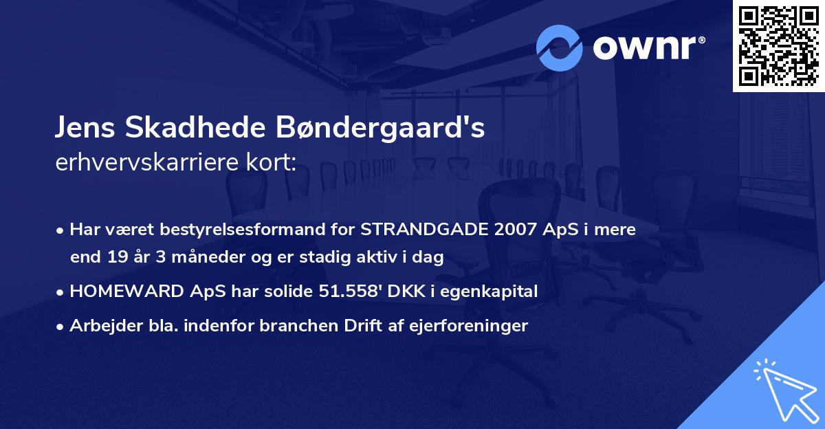 Jens Skadhede Bøndergaard's erhvervskarriere kort