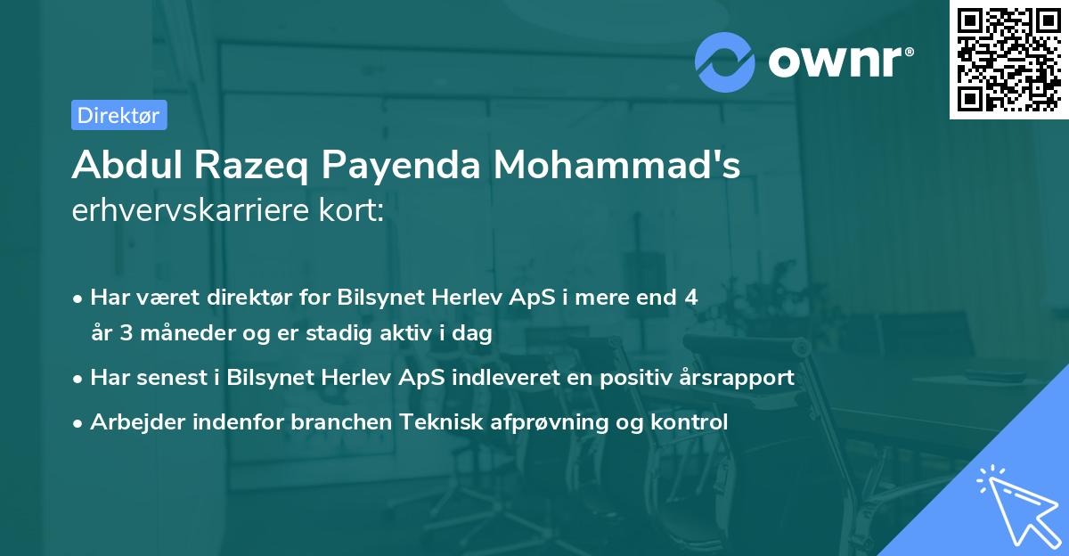 Abdul Razeq Payenda Mohammad's erhvervskarriere kort