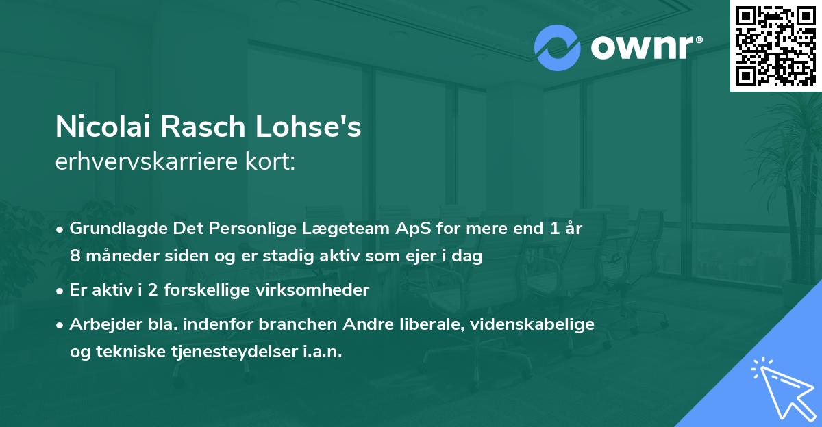 Nicolai Rasch Lohse's erhvervskarriere kort