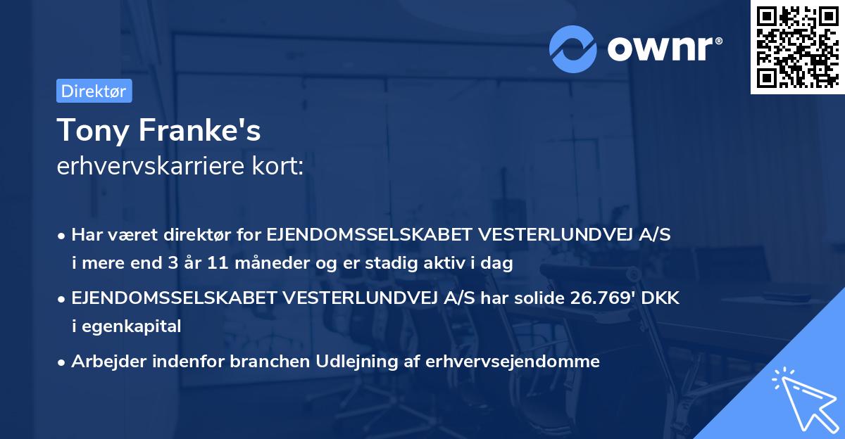 Tony Franke's erhvervskarriere kort