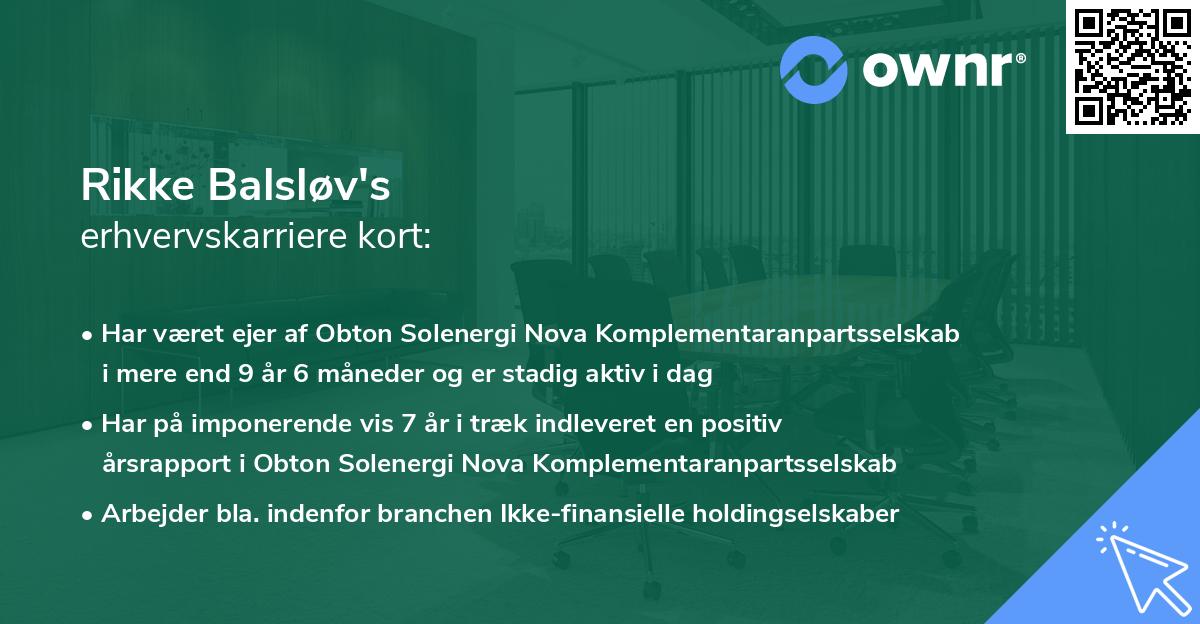 Rikke Balsløv's erhvervskarriere kort