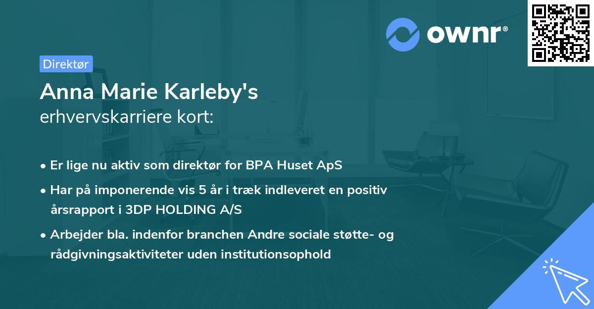 Anna Marie Karleby's erhvervskarriere kort