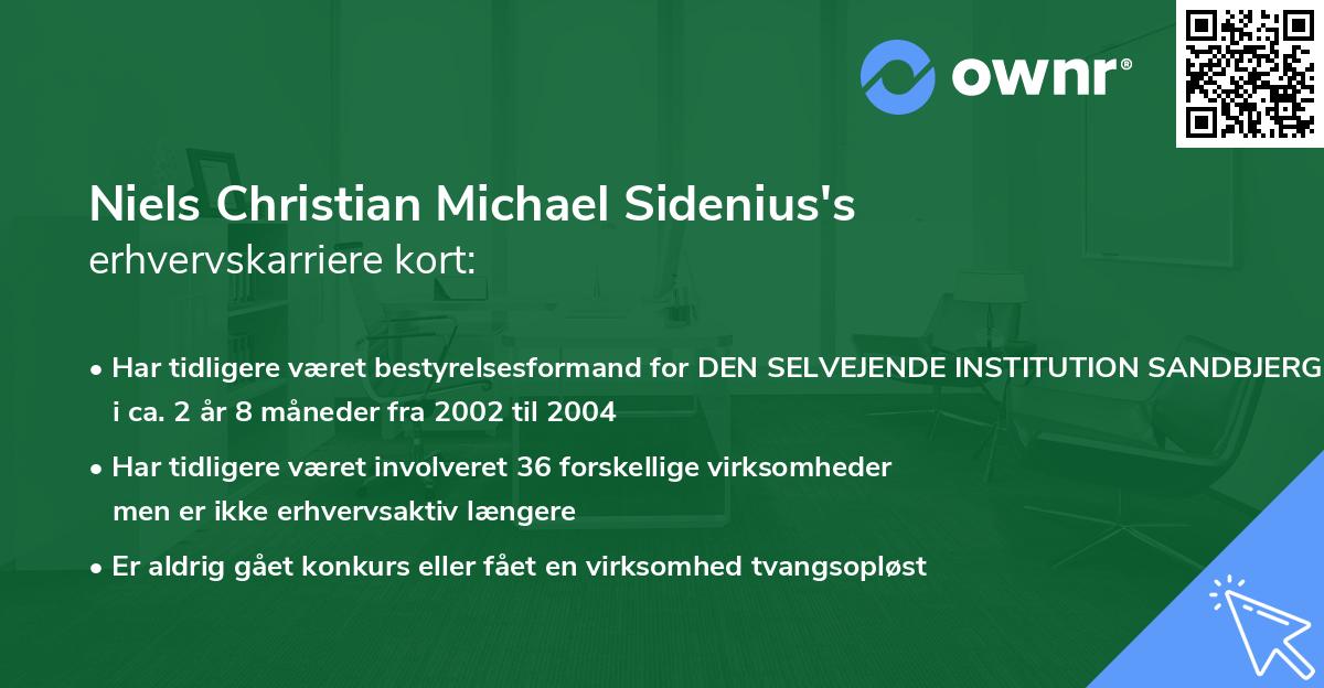 Niels Christian Michael Sidenius's erhvervskarriere kort