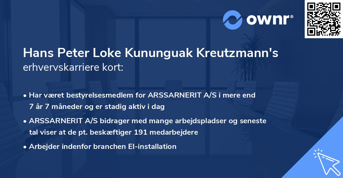 Hans Peter Loke Kununguak Kreutzmann's erhvervskarriere kort