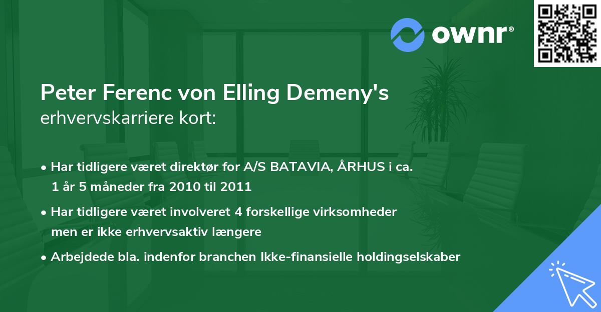 Peter Ferenc von Elling Demeny's erhvervskarriere kort
