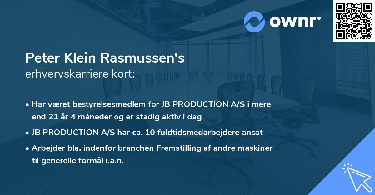 Peter Klein Rasmussen's erhvervskarriere kort