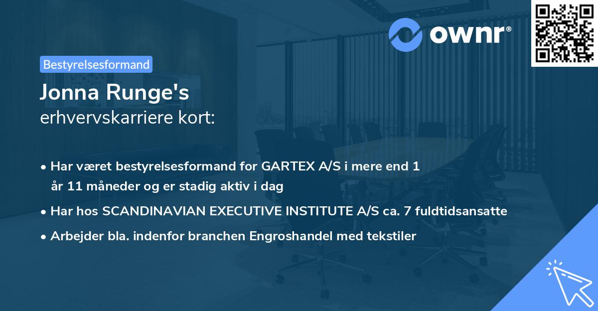 Jonna Runge's erhvervskarriere kort