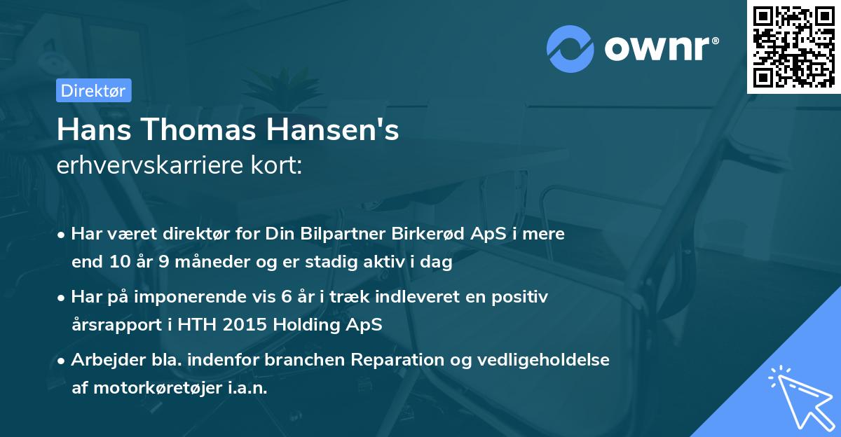 Hans Thomas Hansen's erhvervskarriere kort