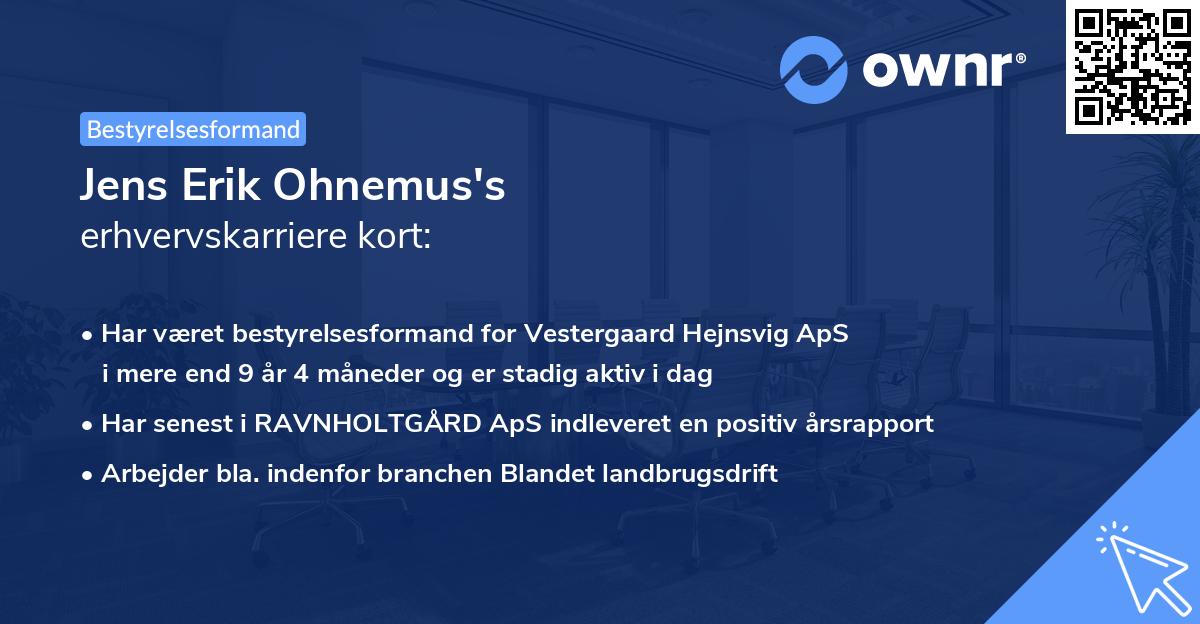 Jens Erik Ohnemus's erhvervskarriere kort