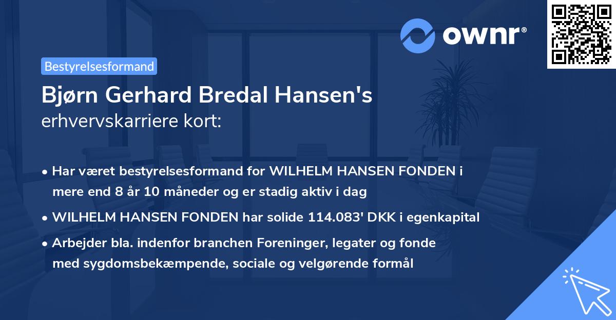 Bjørn Gerhard Bredal Hansen's erhvervskarriere kort