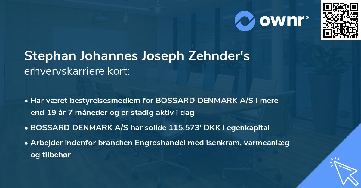 Stephan Johannes Joseph Zehnder's erhvervskarriere kort