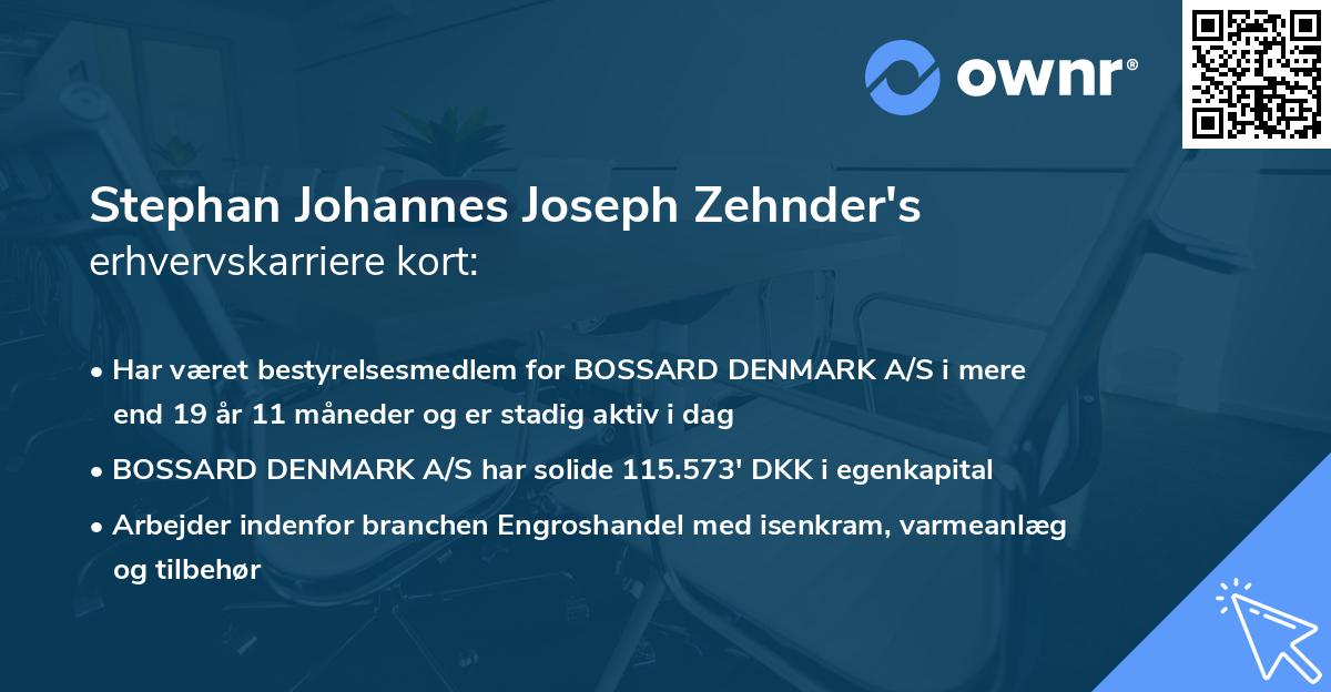 Stephan Johannes Joseph Zehnder's erhvervskarriere kort