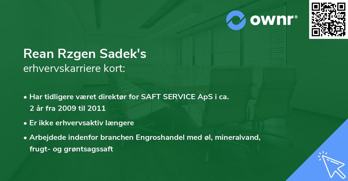 Rean Rzgen Sadek's erhvervskarriere kort