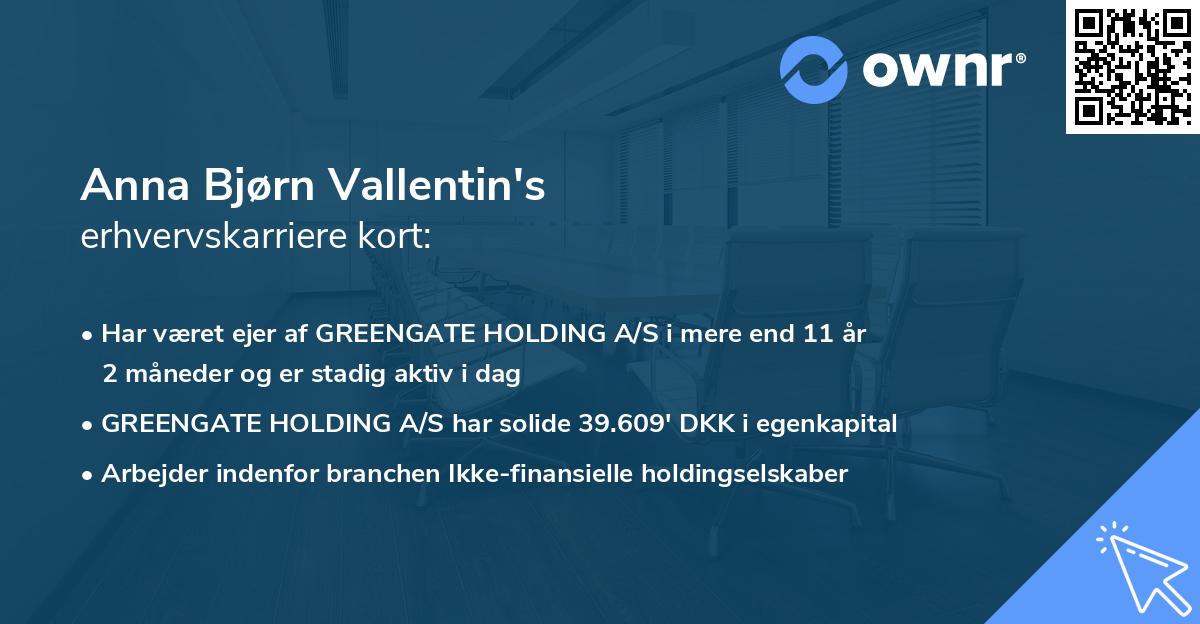 Anna Bjørn Vallentin's erhvervskarriere kort