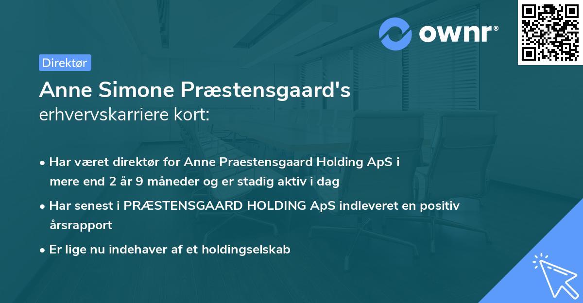 Anne Simone Præstensgaard's erhvervskarriere kort