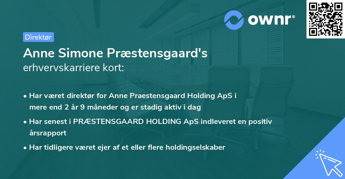 Anne Simone Præstensgaard's erhvervskarriere kort