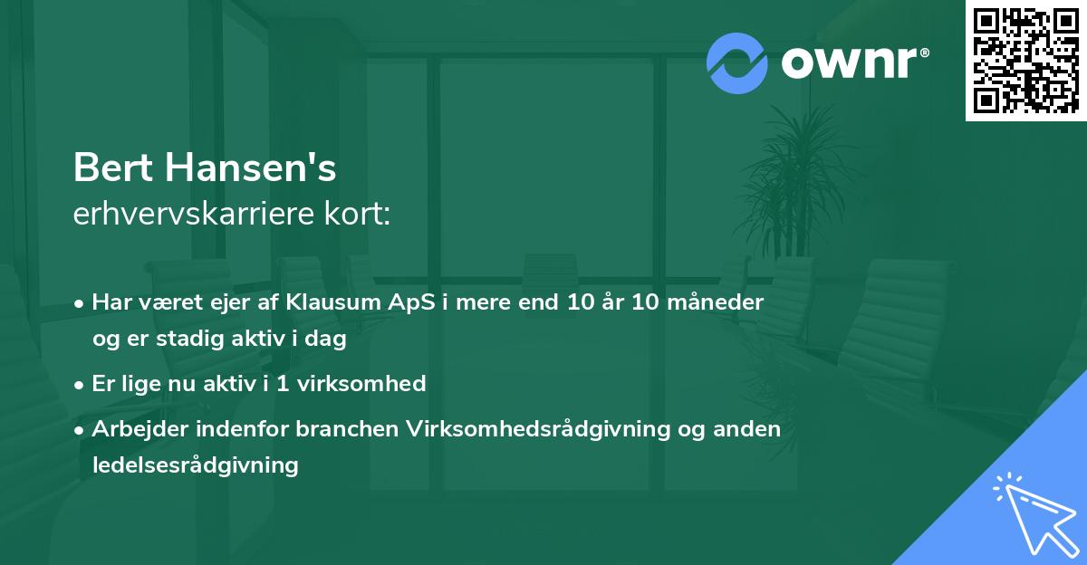 Bert Hansen's erhvervskarriere kort