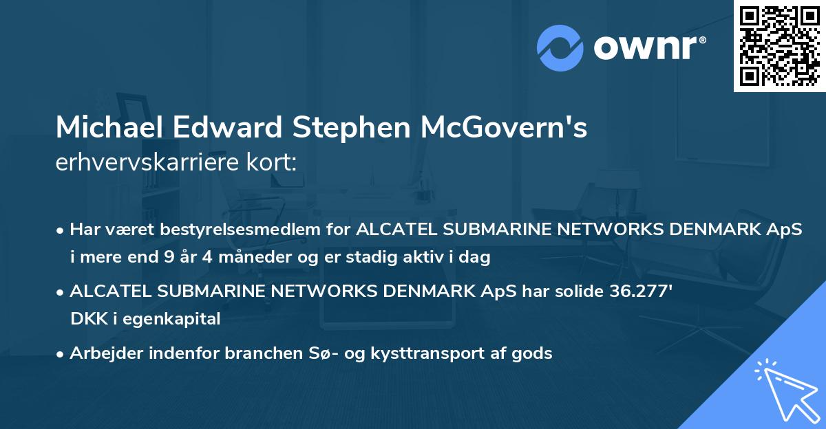Michael Edward Stephen McGovern's erhvervskarriere kort