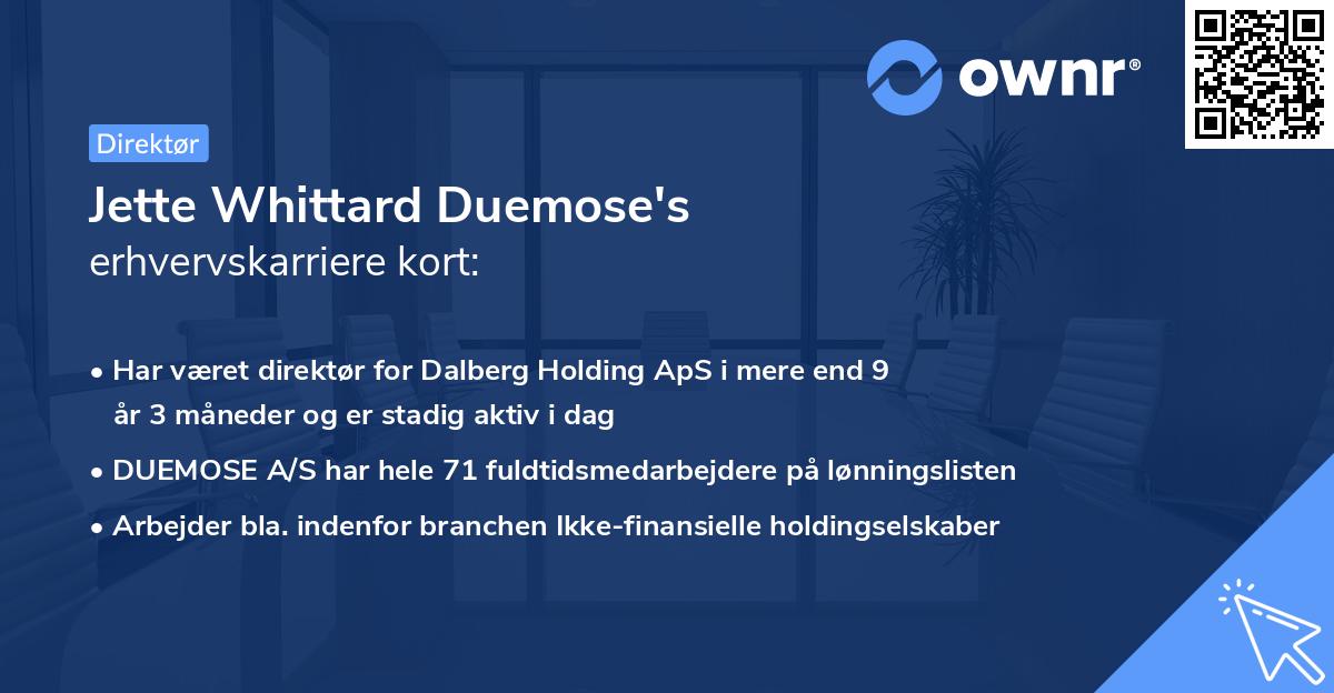 Jette Whittard Duemose's erhvervskarriere kort