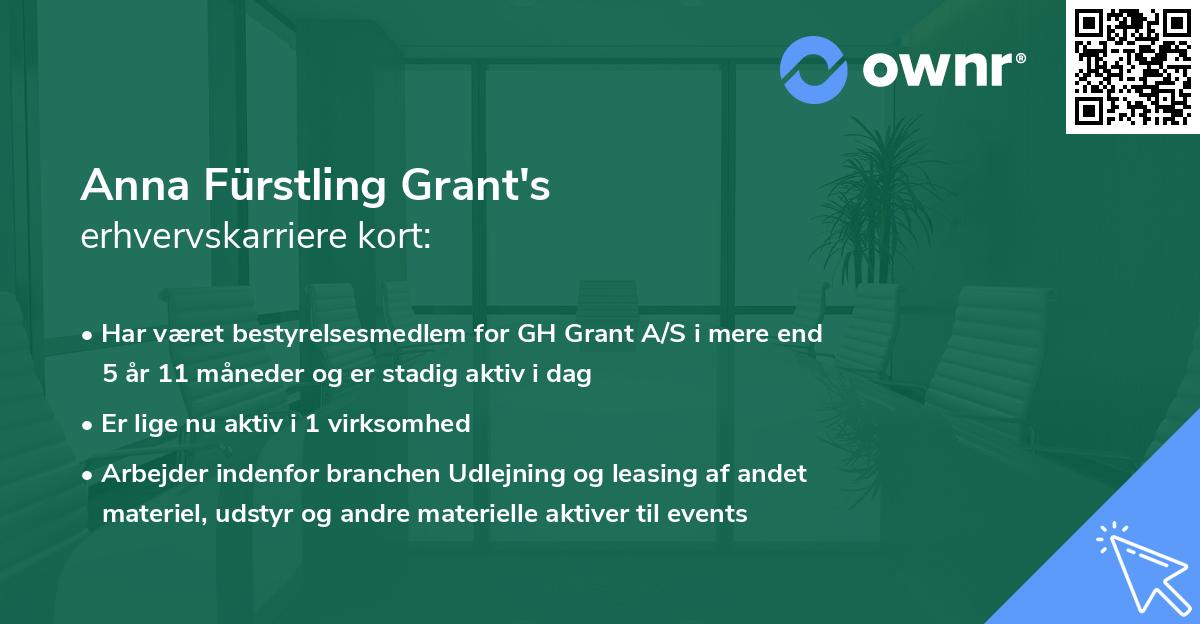 Anna Fürstling Grant's erhvervskarriere kort