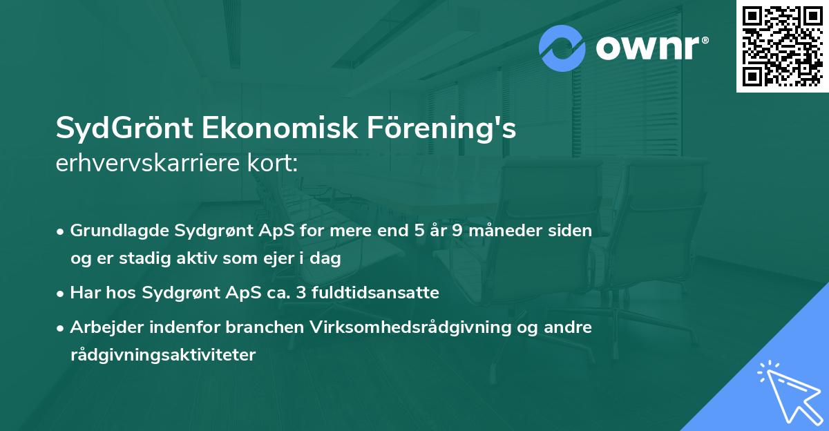 SydGrönt Ekonomisk Förening's erhvervskarriere kort