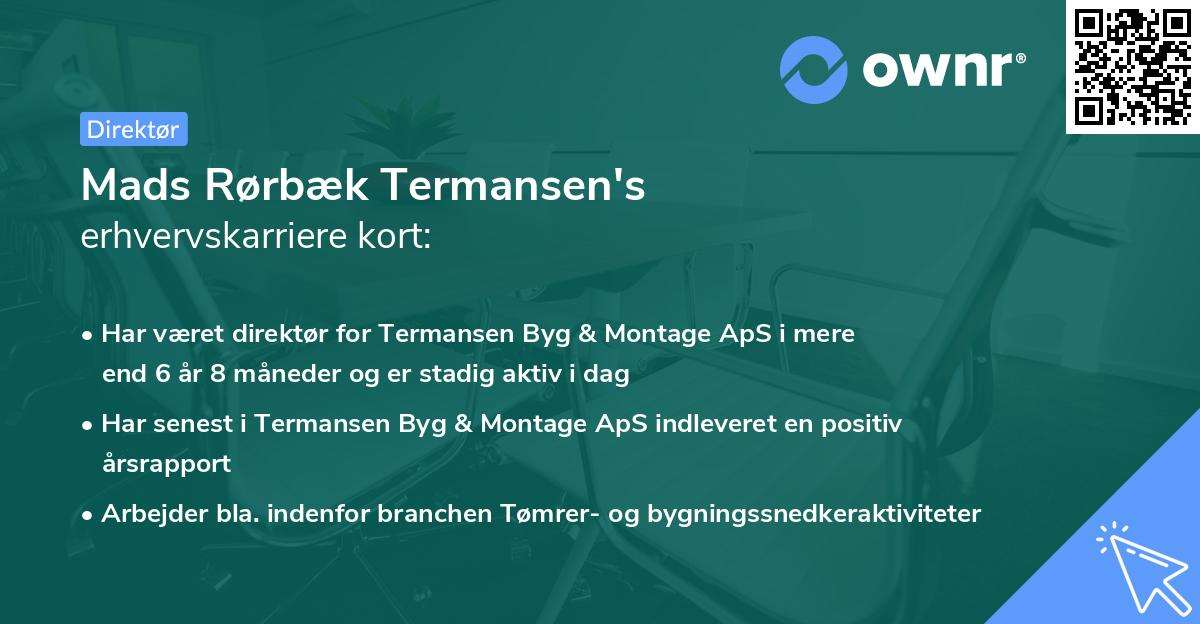 Mads Rørbæk Termansen's erhvervskarriere kort