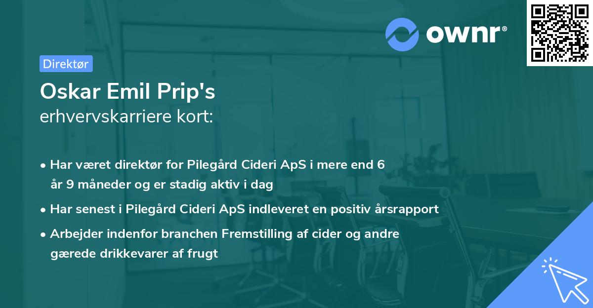 Oskar Emil Prip's erhvervskarriere kort