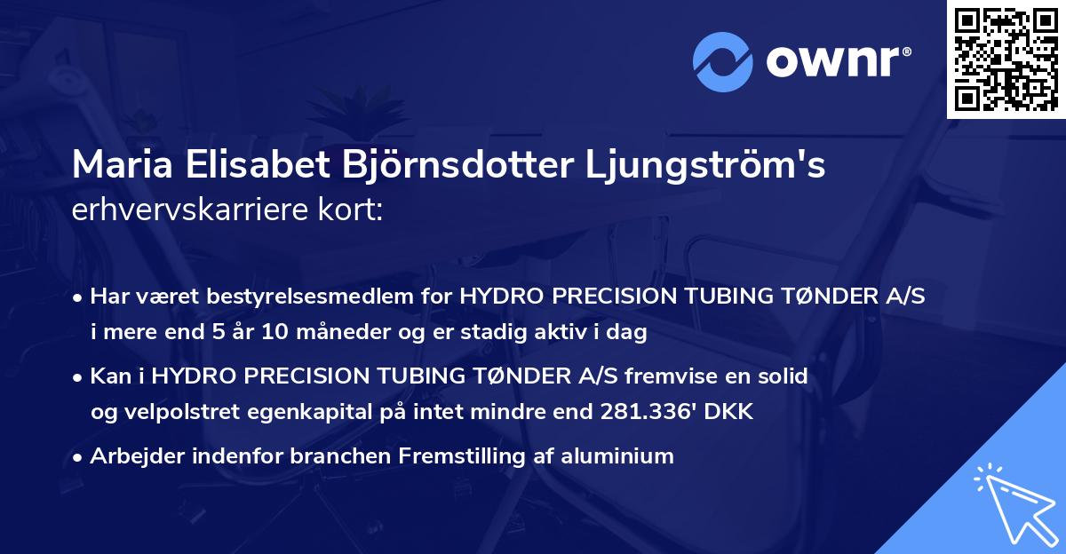 Maria Elisabet Björnsdotter Ljungström's erhvervskarriere kort