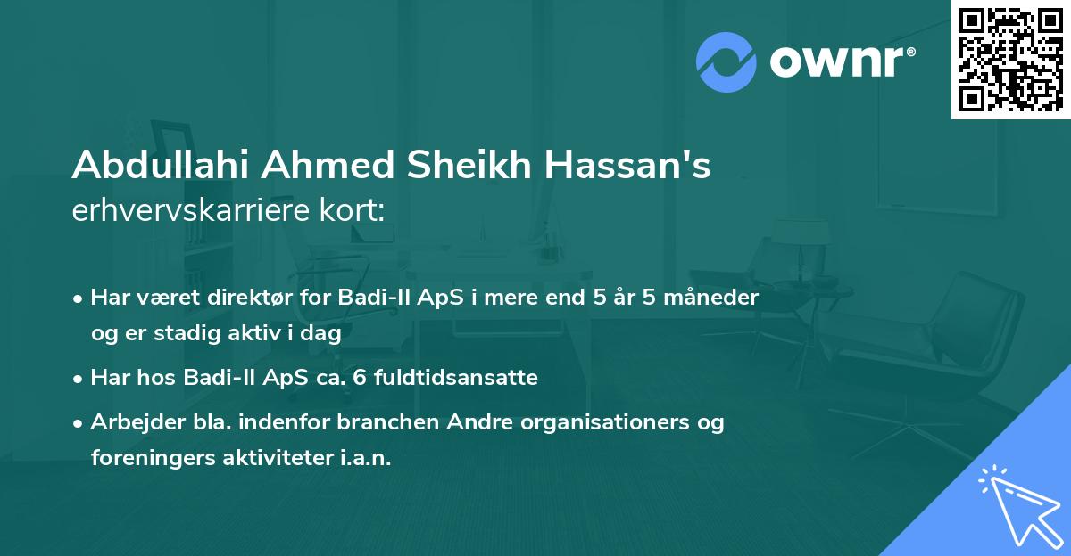 Abdullahi Ahmed Sheikh Hassan's erhvervskarriere kort
