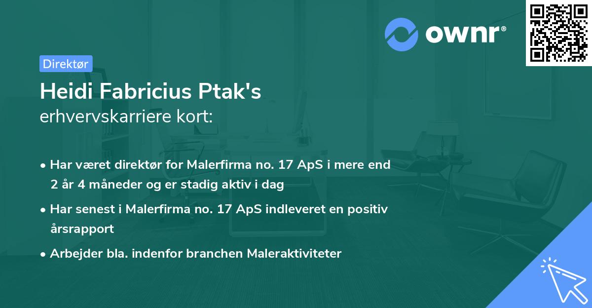 Heidi Fabricius Ptak's erhvervskarriere kort