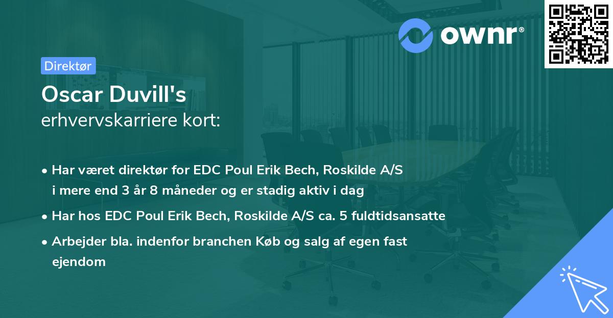 Oscar Duvill's erhvervskarriere kort