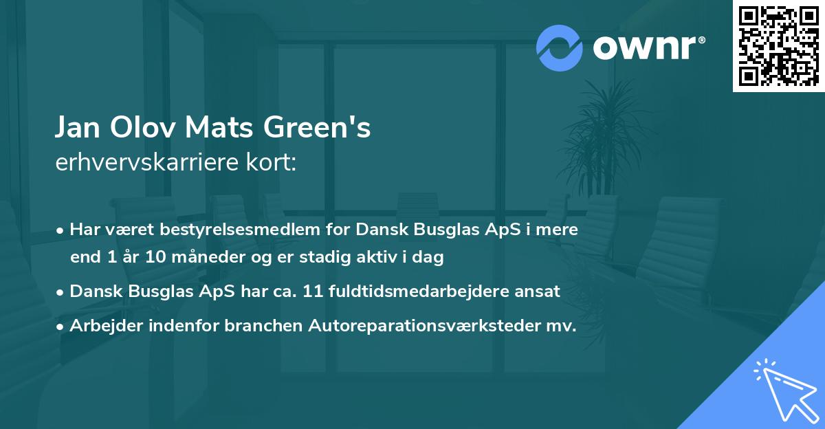 Jan Olov Mats Green's erhvervskarriere kort