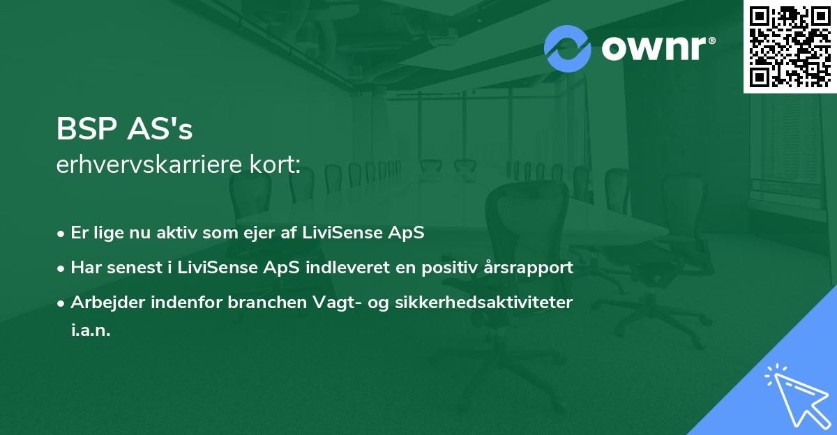 BSP AS's erhvervskarriere kort
