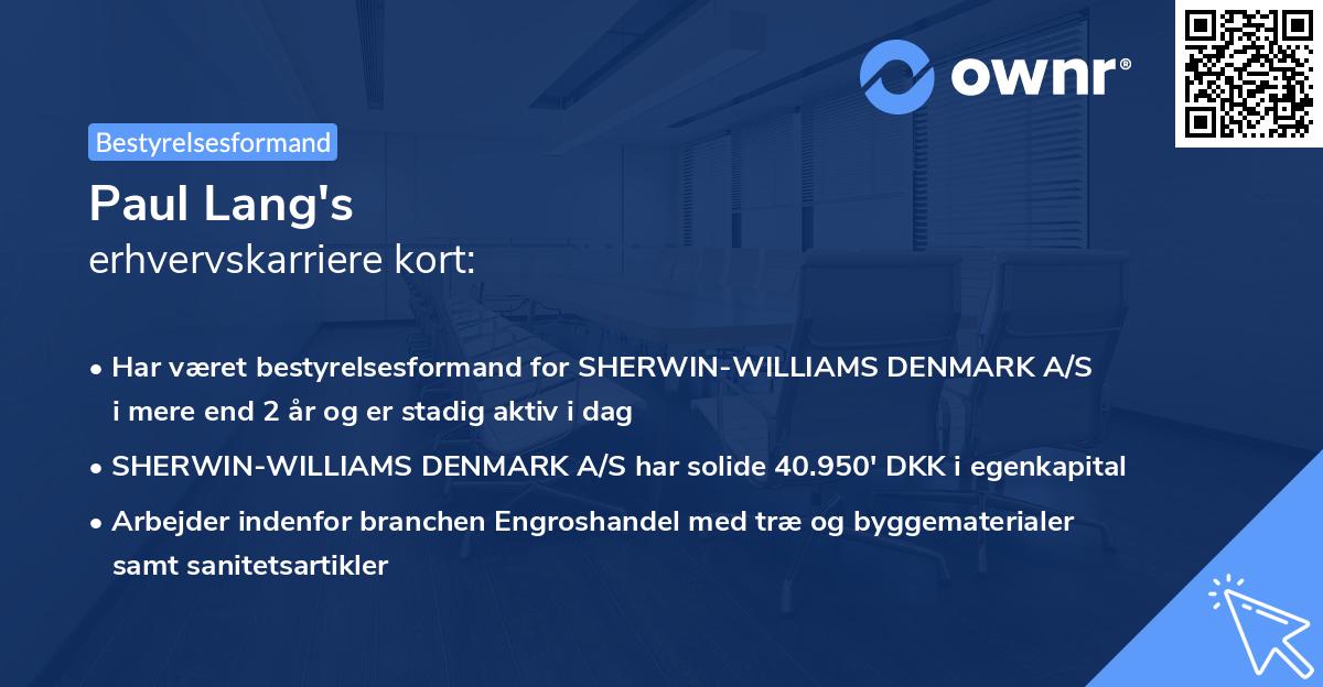 Paul Lang's erhvervskarriere kort