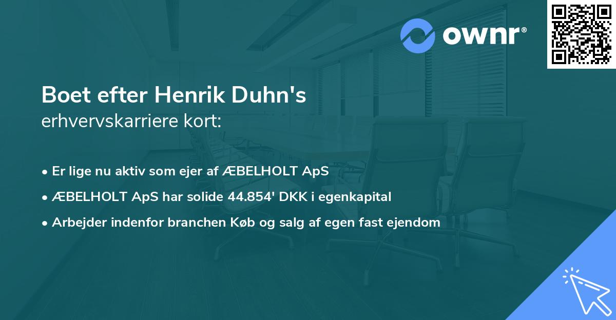 Boet efter Henrik Duhn's erhvervskarriere kort