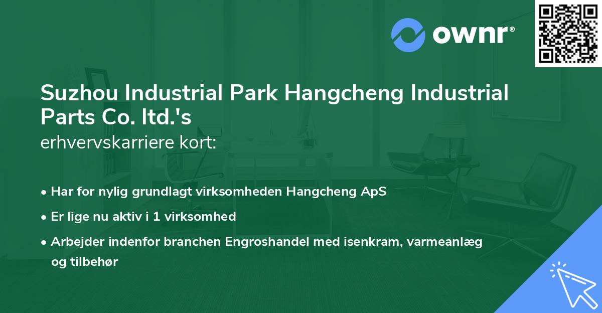 Suzhou Industrial Park Hangcheng Industrial Parts Co. ltd.'s erhvervskarriere kort