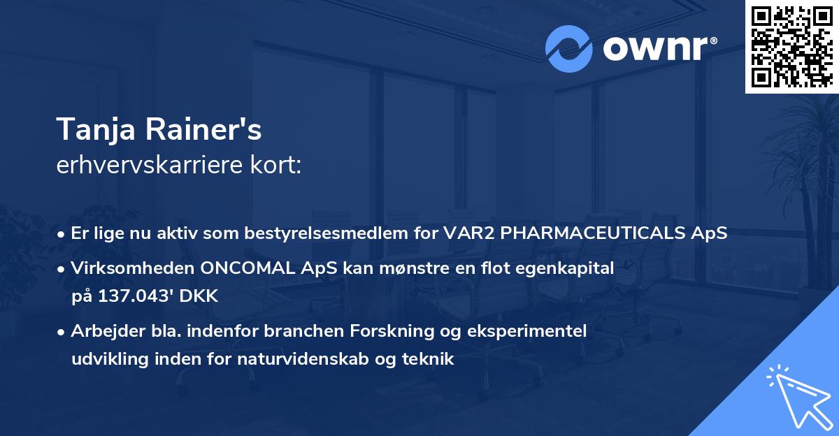 Tanja Rainer's erhvervskarriere kort