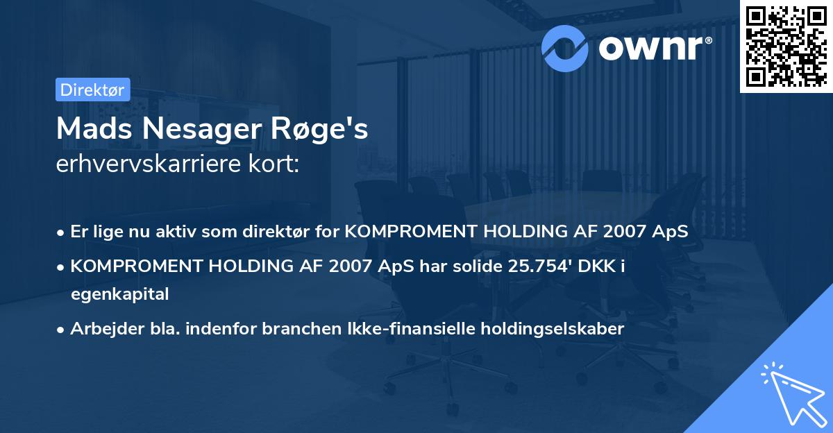 Mads Nesager Røge's erhvervskarriere kort