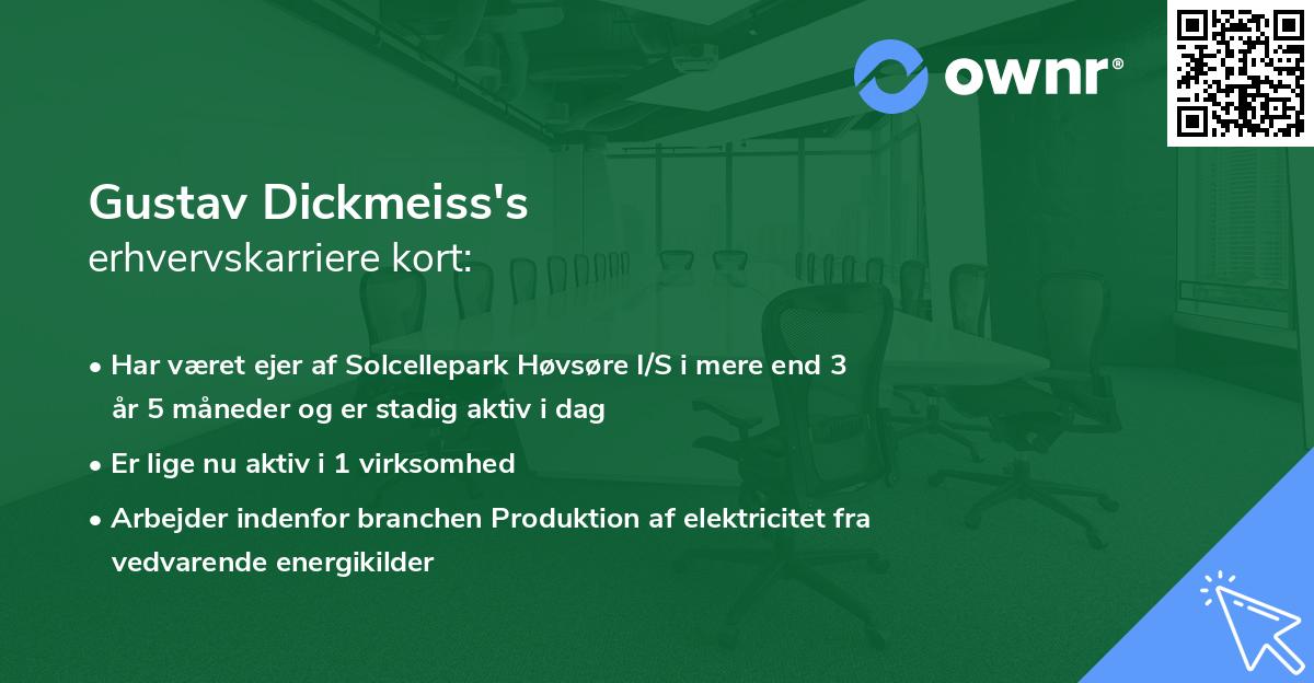Gustav Dickmeiss's erhvervskarriere kort