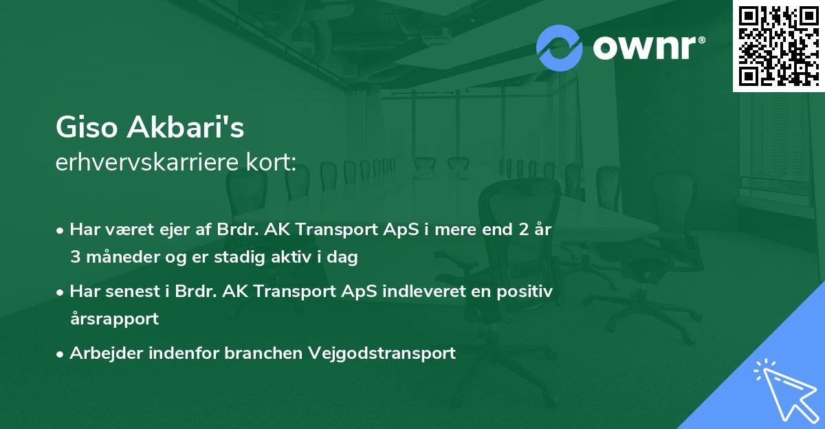 Giso Akbari's erhvervskarriere kort