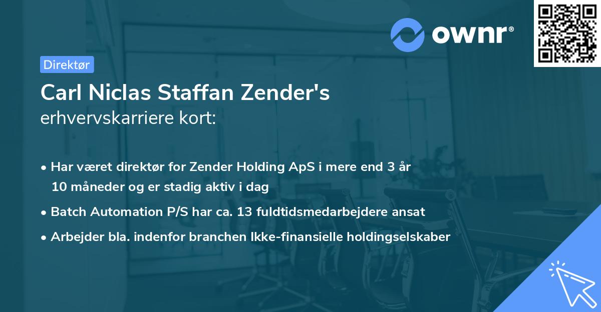 Carl Niclas Staffan Zender's erhvervskarriere kort
