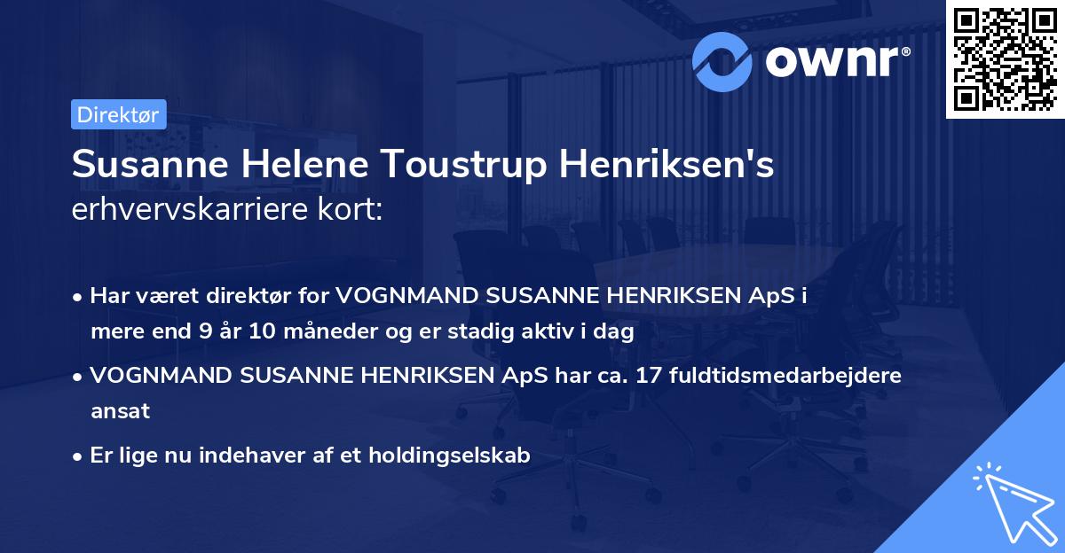 Susanne Helene Toustrup Henriksen's erhvervskarriere kort